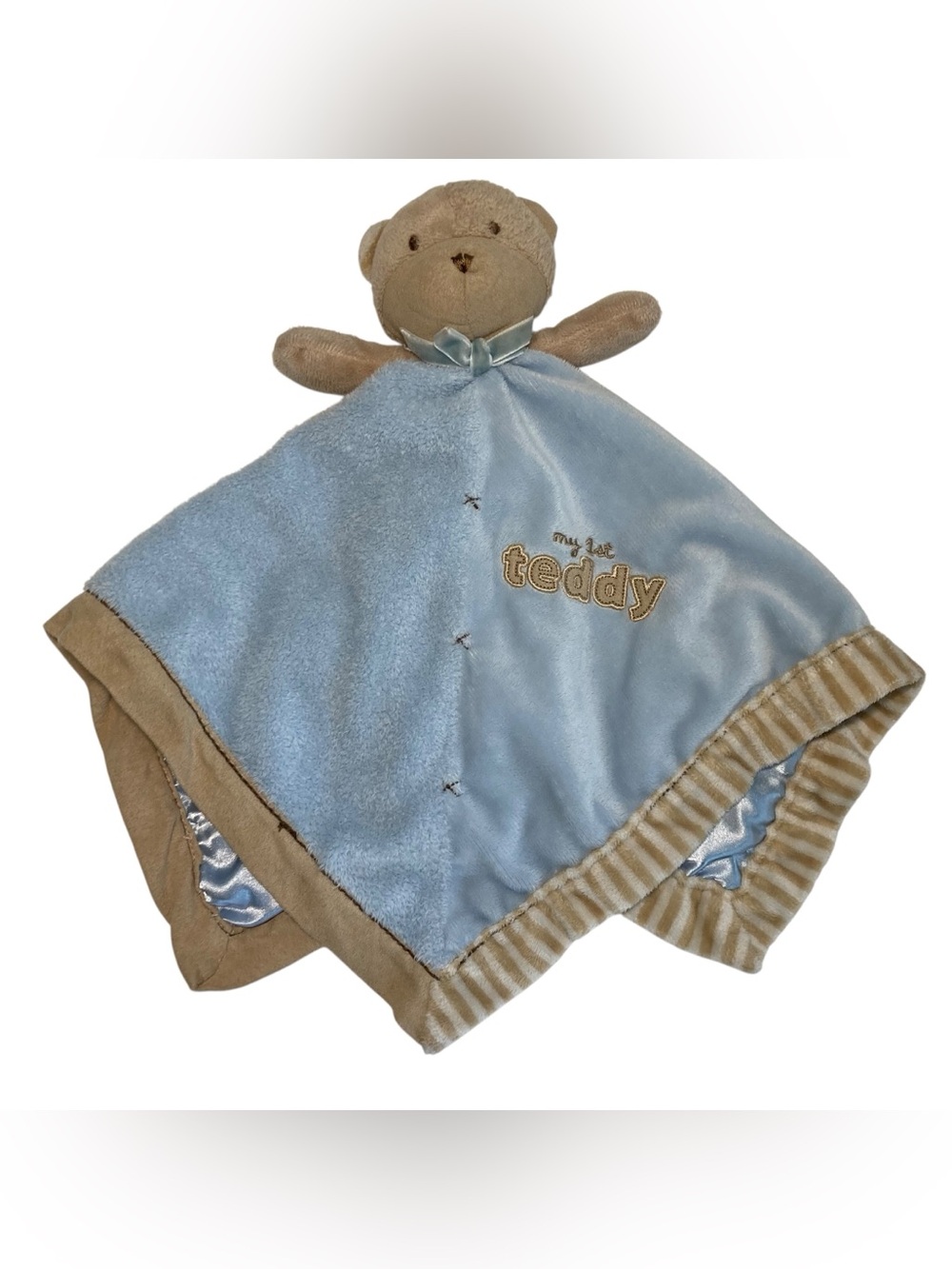 Carter’s My 1st Teddy Bear 17" Lovey Security Blanket Rattle Tan Blue